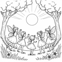 5 Pixies Around A Magic Flower Coloring Page
