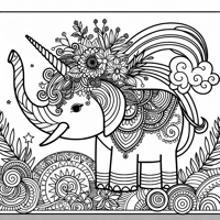 Elephant Unicorn Coloring Page