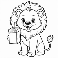 A Lion Wearing A Tiny Hoodie With A Juice Box Coloring Page