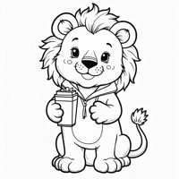 A Lion Wearing A Tiny Hoodie With A Juice Box Coloring Page