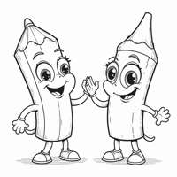 A Smiling Pencil And Eraser Giving Each Other A... Coloring Page