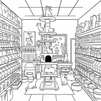 A Playful Cartoon Pet Shop Interior Showcasing A... Coloring Page