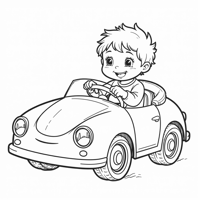 Draw A Picture Of A Child Driving A Car. Coloring Page