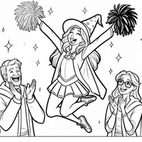 Wizard Cheerleading For Her Parents Coloring Page