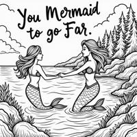 The Words You Mermaid To Go Far On The Top Of Page... Coloring Page
