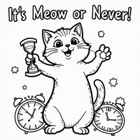 The Words Its Meow Or Never On The Top Of Page A... Coloring Page