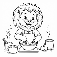 Lion Cooking Coloring Page