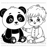A Panda Bear And A Child Coloring Page