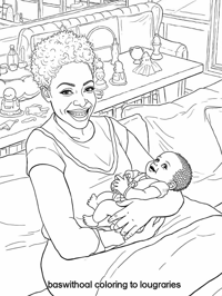 A Woman Is Sitting On A Couch Holding A Baby The... Coloring Page