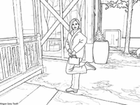 A Woman Is Standing Outside Wearing A White Coat... Coloring Page