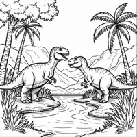 Dinosaurs In A Jurassic Forest Coloring Page