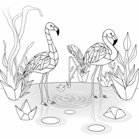 Abstract Geometric Flamingos Coloring Page