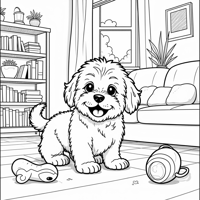 Geometric Abstract Outline Cartoon Havanese Puppy Coloring Page
