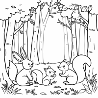 Illustrate A Simple Forest Scene Featuring Cute... Coloring Page