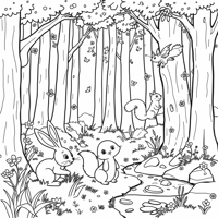 Illustrate A Simple Forest Scene Featuring Cute... Coloring Page