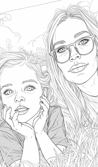 A Woman And A Child Are Sitting On The Grass The... Coloring Page