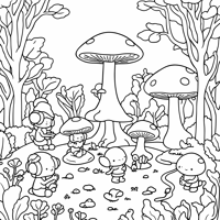Aliens Eating Mushrooms Coloring Page