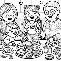 Grandparents Eating Donuts And Drinking Coffee... Coloring Page