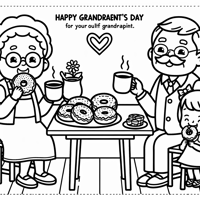 Grandmother And Grandfather Eating Donuts And... Coloring Page