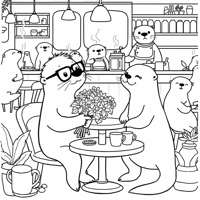A Boy Sea Otter With Glasses Giving A Girl Sea... Coloring Page