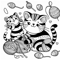 Two Smaller Grey Striped Cats And One Large Black... Coloring Page