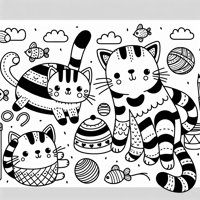 Three Cats Two Smaller Striped And One Bigger... Coloring Page