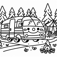 Smiling Campervan Camping Coloring Page