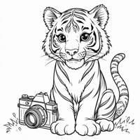 Create A Funny Scene With A Tiger Holding A Camera... Coloring Page