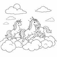 3 Unicorns Playing In The Clouds Coloring Page