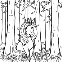 A Forest Unicorn With A Flowing Mane Peeking... Coloring Page
