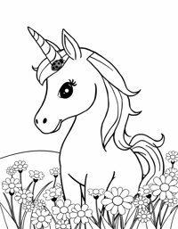 A Unicorn In A Field Of Daisies With A Ladybug On... Coloring Page