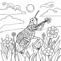 Please Create An Image Of A Grasshopper Playing... Coloring Page