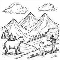 Mountains Clouds Animals Hourglass Tree Coloring Page