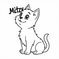 The Words "Mitzy" On The Top Of Page, Cat Coloring Page