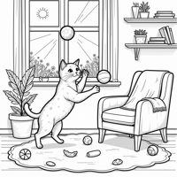 A Cat Playing With A Ball. Coloring Page