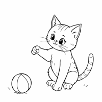 A Cat Playing With A Ball Coloring Page
