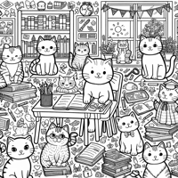Studying Cats In The School Coloring Page