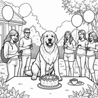 Newfoundland Dog Birthday Party Coloring Page