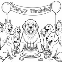 Newfoundland Wearing Party Hat Having A Dog... Coloring Page