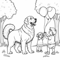 A Newfoundland Dog Joyfully Barking With Colorful... Coloring Page