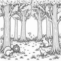 An Enchanted Forest Scene Where Each Tree Is A... Coloring Page