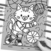 Athletic Cat Coloring Page For Kids With Thick... Coloring Page