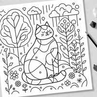 Nature Lover Cat Coloring Page