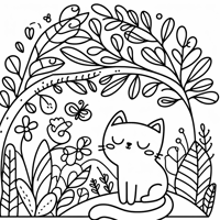 Nature Lover Cat Coloring Page