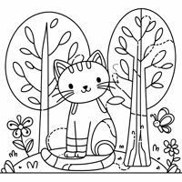Nature Lover Cat Coloring Page