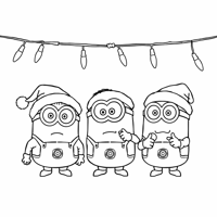The Minions Wear Christmas Hats And Hang Up Lights Coloring Page
