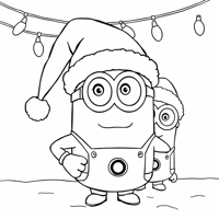 The Minions Wear Christmas Hats And Hang Up Lights Coloring Page