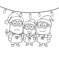 The Minions Wear Christmas Hats And Hang Lights Coloring Page