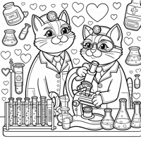 Pharmacist Cats In The Laboratory With Hearts... Coloring Page