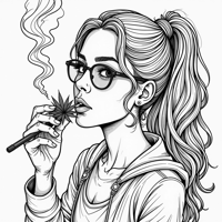 Girl Smoking Weed Trippy Coloring Page